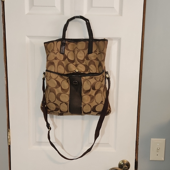 Coach Handbags - Coach Tan Signature Fold Over Tote